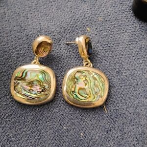 Vintage Sterling Mexican 925 Abalone Silver Drop Earrings ATI